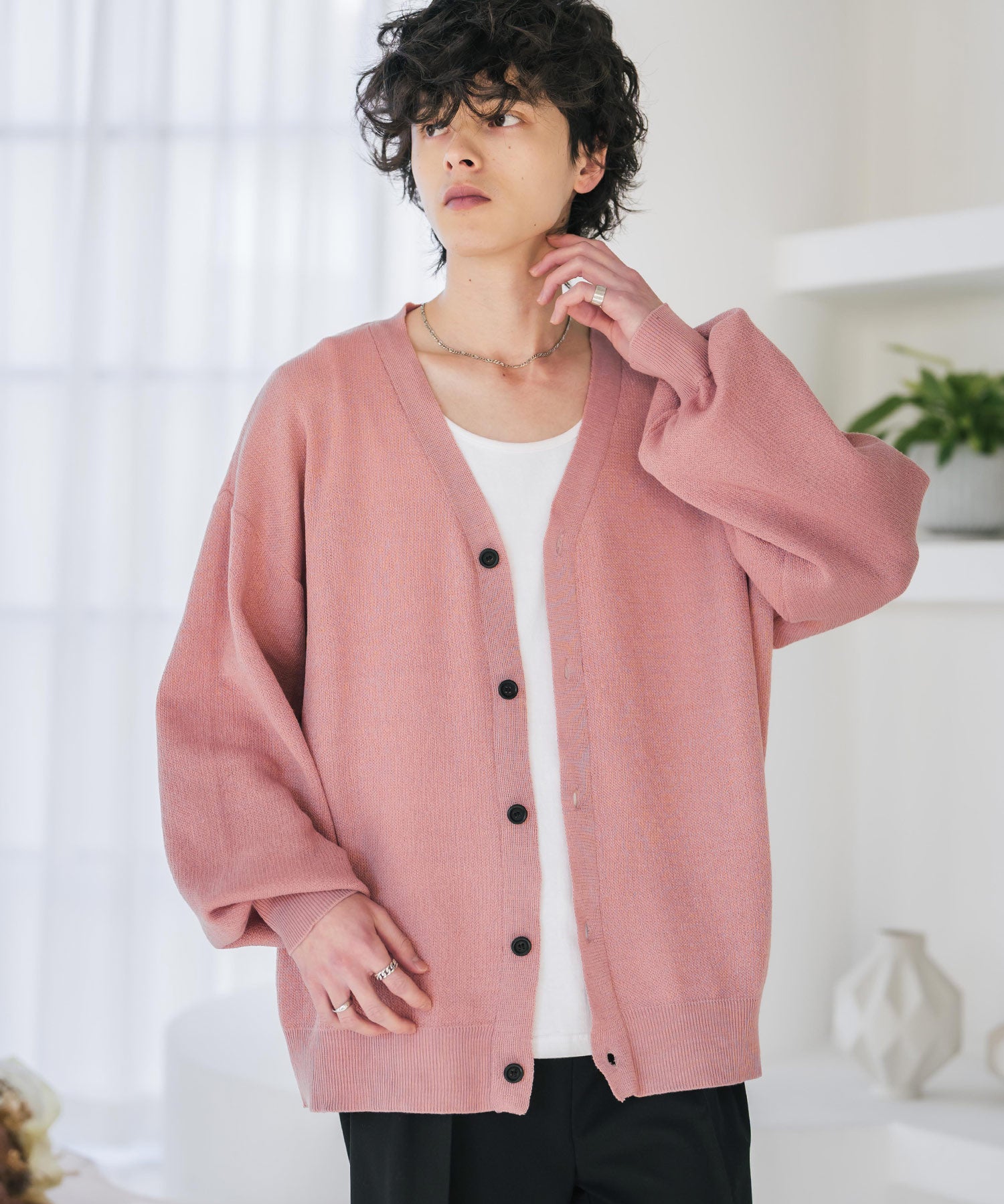 新色追加 接触冷感 UVカット 無地/アーガイル柄/チェック柄 オーバーサイズハイゲージVネックサマーニット長袖カーディガン 15471