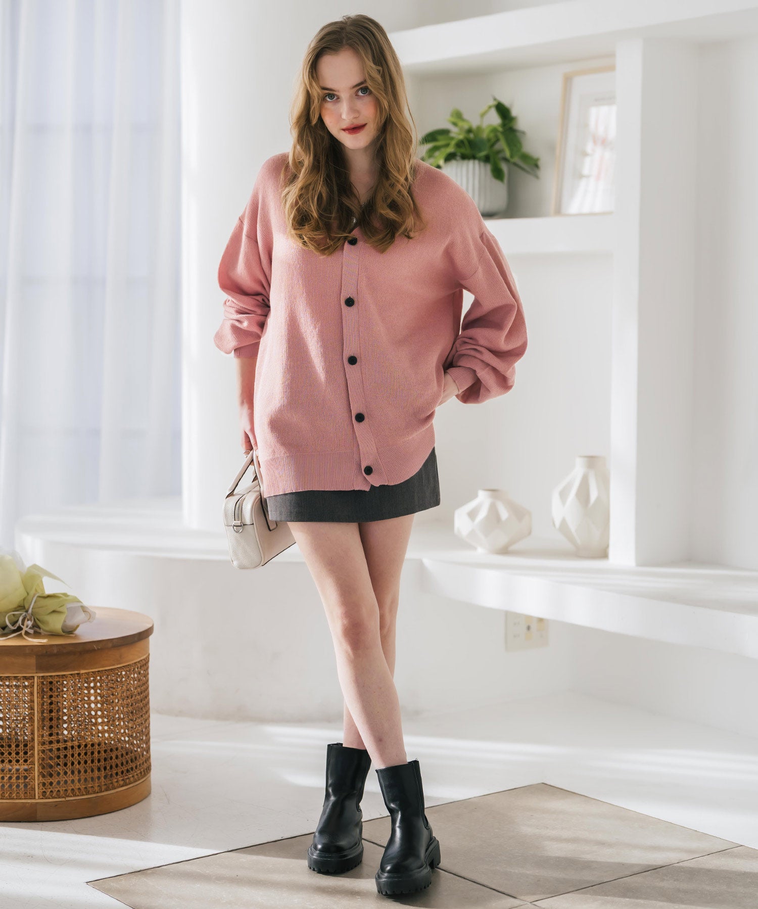 新色追加 接触冷感 UVカット 無地/アーガイル柄/チェック柄 オーバーサイズハイゲージVネックサマーニット長袖カーディガン 15471