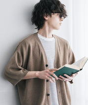 接触冷感 オーバーサイズVネックハイゲージ半袖サマーニットカーディガン 15472