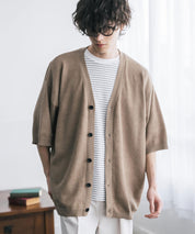 接触冷感 オーバーサイズVネックハイゲージ半袖サマーニットカーディガン 15472
