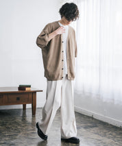 接触冷感 オーバーサイズVネックハイゲージ半袖サマーニットカーディガン 15472