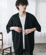 接触冷感 オーバーサイズVネックハイゲージ半袖サマーニットカーディガン 15472