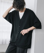 接触冷感 オーバーサイズVネックハイゲージ半袖サマーニットカーディガン 15472