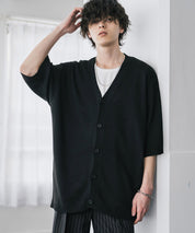 接触冷感 オーバーサイズVネックハイゲージ半袖サマーニットカーディガン 15472