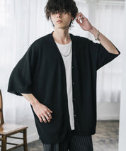 接触冷感 オーバーサイズVネックハイゲージ半袖サマーニットカーディガン 15472