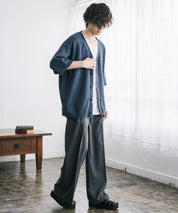 接触冷感 オーバーサイズVネックハイゲージ半袖サマーニットカーディガン 15472