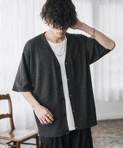 接触冷感 オーバーサイズVネックハイゲージ半袖サマーニットカーディガン 15472