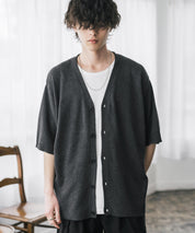 接触冷感 オーバーサイズVネックハイゲージ半袖サマーニットカーディガン 15472