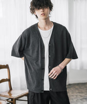 接触冷感 オーバーサイズVネックハイゲージ半袖サマーニットカーディガン 15472