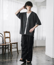 接触冷感 オーバーサイズVネックハイゲージ半袖サマーニットカーディガン 15472