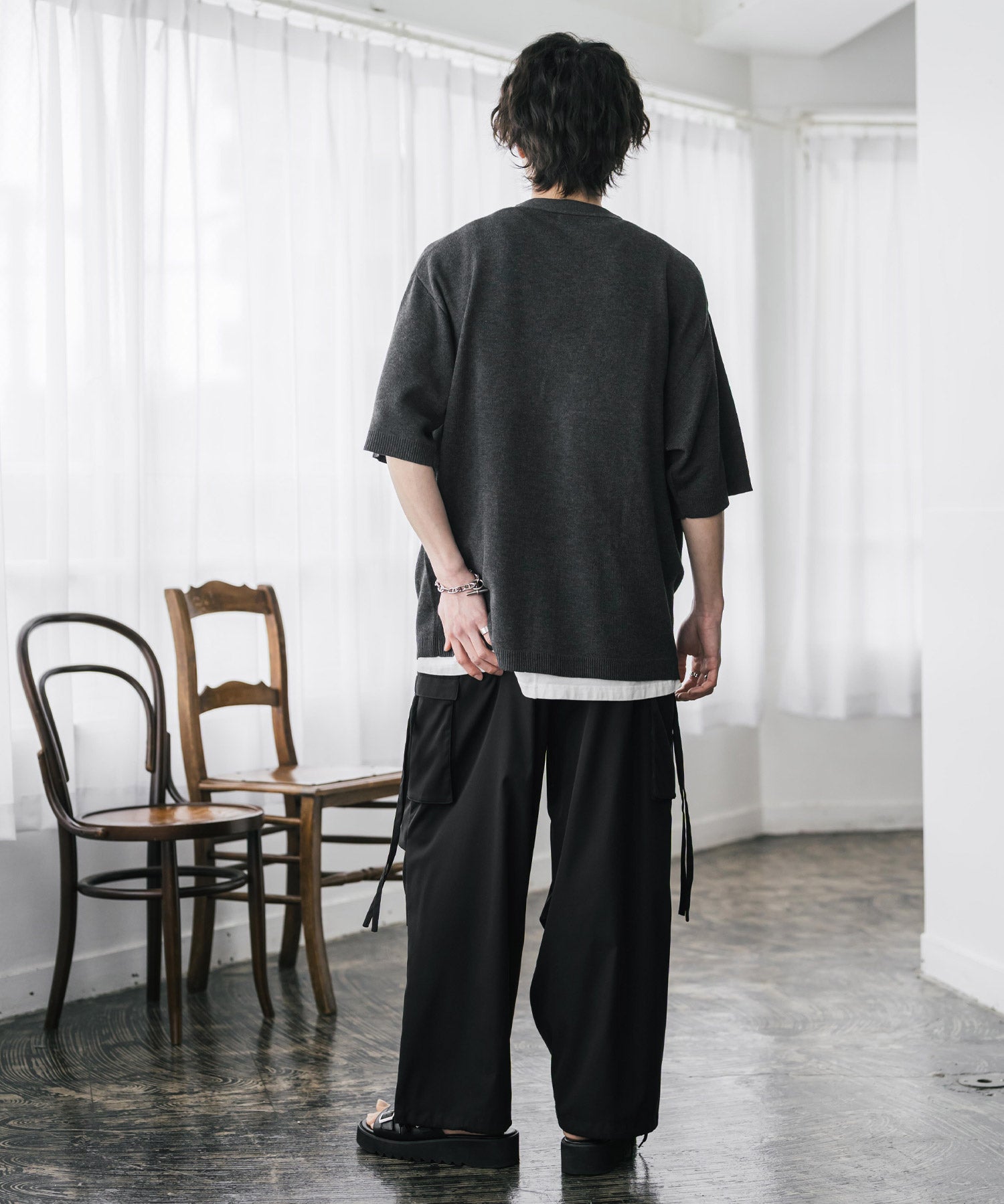 接触冷感 オーバーサイズVネックハイゲージ半袖サマーニットカーディガン 15472