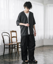 接触冷感 オーバーサイズVネックハイゲージ半袖サマーニットカーディガン 15472