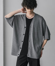 接触冷感 オーバーサイズVネックハイゲージ半袖サマーニットカーディガン 15472