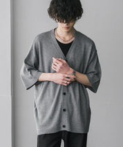 接触冷感 オーバーサイズVネックハイゲージ半袖サマーニットカーディガン 15472