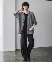 接触冷感 オーバーサイズVネックハイゲージ半袖サマーニットカーディガン 15472