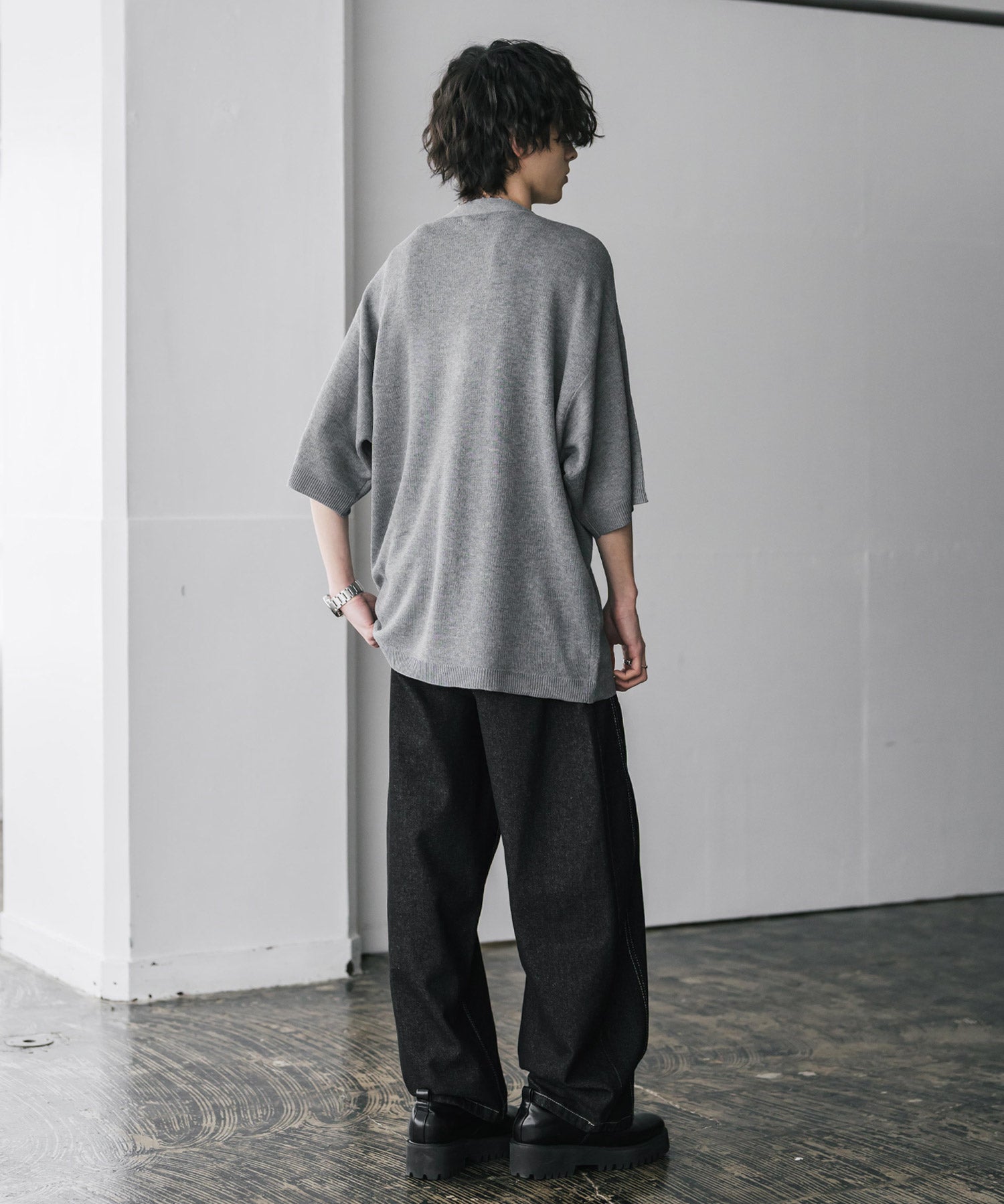 接触冷感 オーバーサイズVネックハイゲージ半袖サマーニットカーディガン 15472