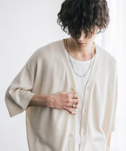 接触冷感 オーバーサイズVネックハイゲージ半袖サマーニットカーディガン 15472