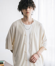 接触冷感 オーバーサイズVネックハイゲージ半袖サマーニットカーディガン 15472