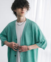 接触冷感 オーバーサイズVネックハイゲージ半袖サマーニットカーディガン 15472