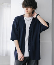 接触冷感 オーバーサイズVネックハイゲージ半袖サマーニットカーディガン 15472