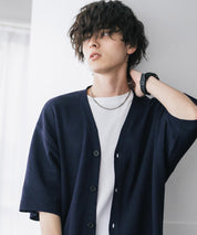 接触冷感 オーバーサイズVネックハイゲージ半袖サマーニットカーディガン 15472