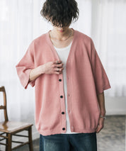 接触冷感 オーバーサイズVネックハイゲージ半袖サマーニットカーディガン 15472