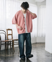 接触冷感 オーバーサイズVネックハイゲージ半袖サマーニットカーディガン 15472