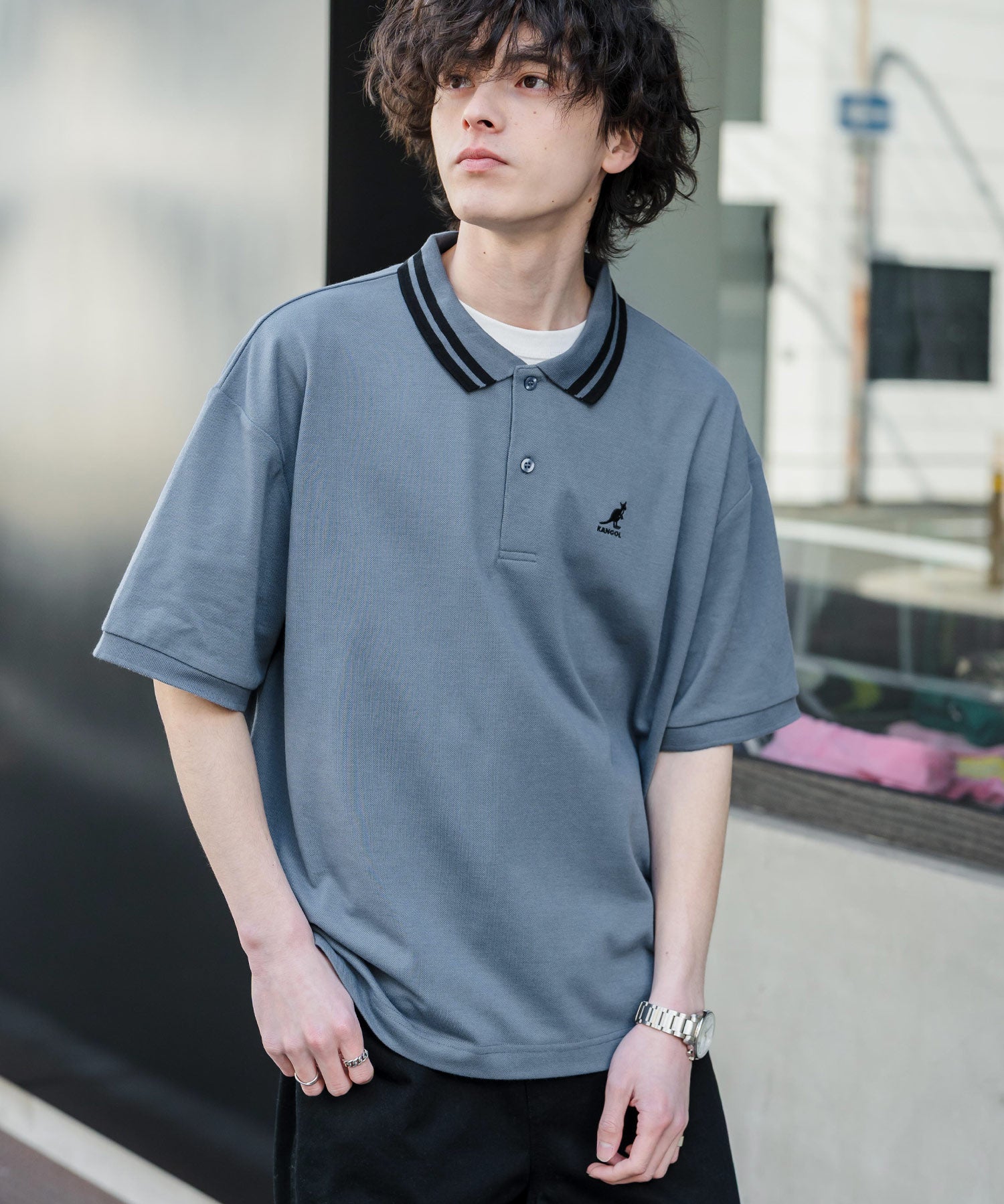 新色追加 KANGOL カンゴール 別注コラボ 接触冷感鹿の子ワンポイント刺繍半袖ポロシャツ 15473