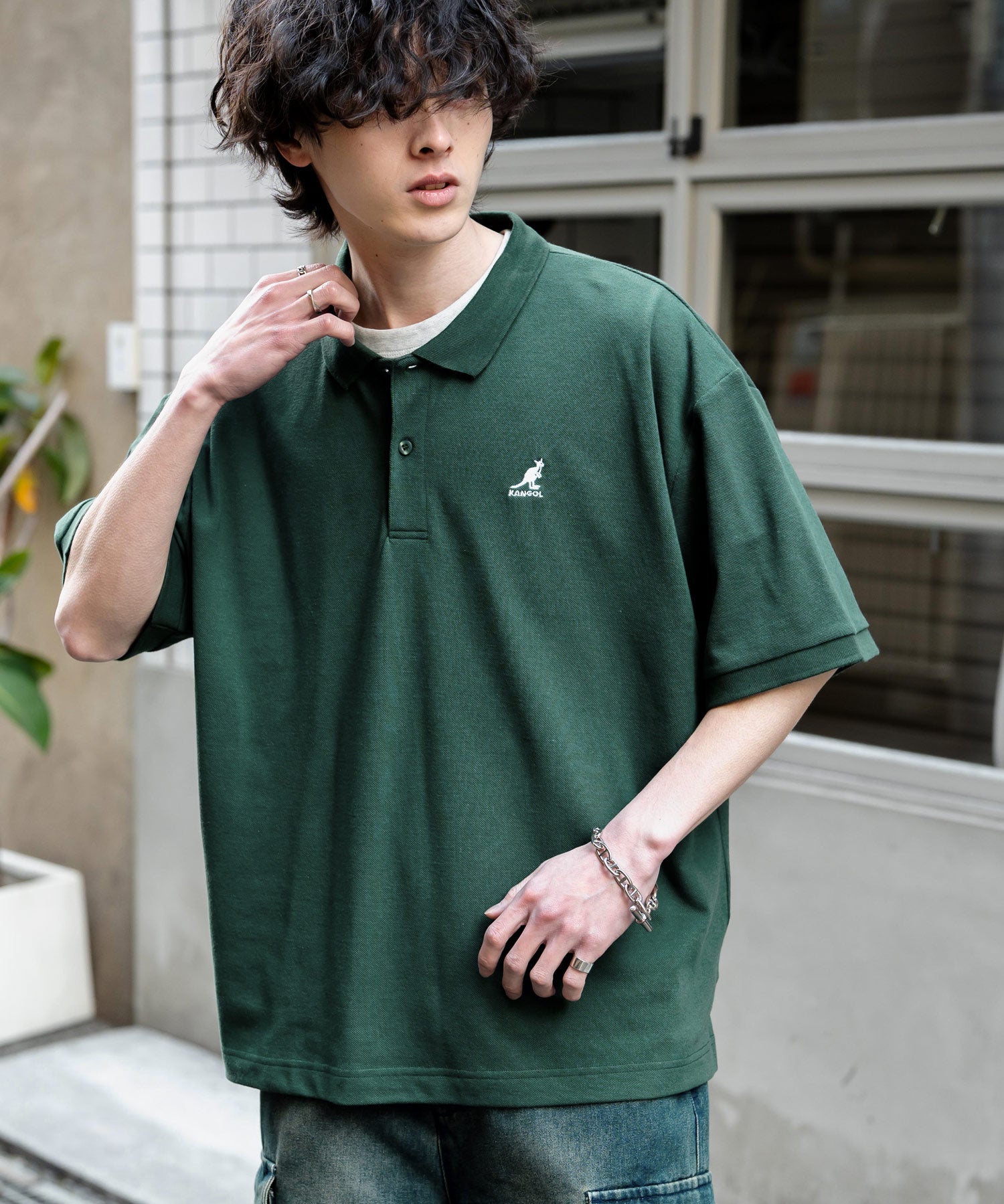 新色追加 KANGOL カンゴール 別注コラボ 接触冷感鹿の子ワンポイント刺繍半袖ポロシャツ 15473