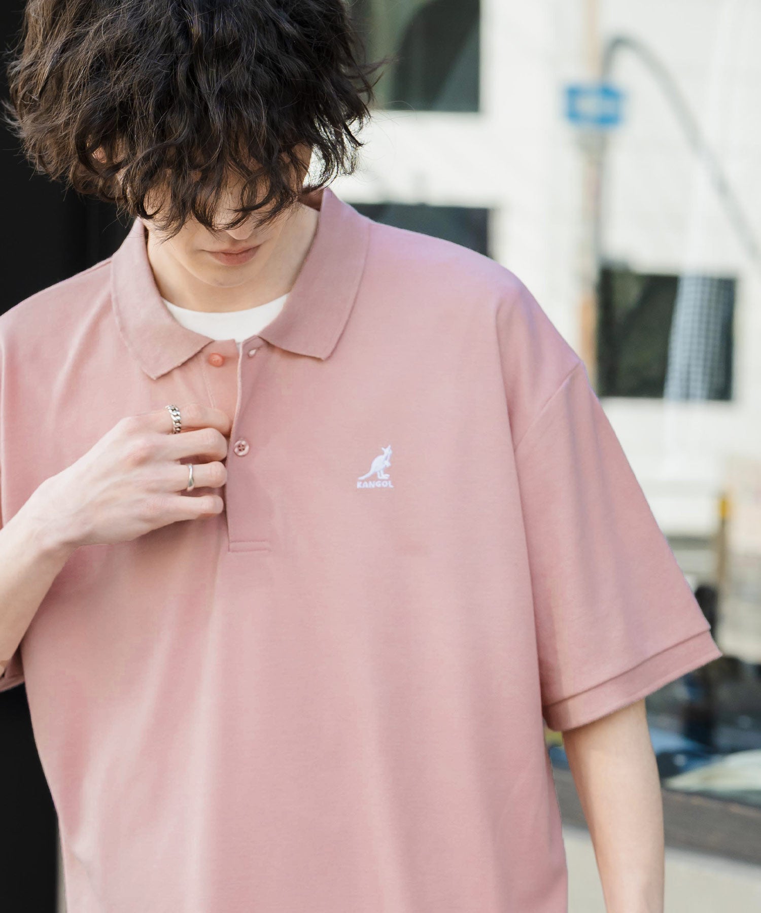 新色追加 KANGOL カンゴール 別注コラボ 接触冷感鹿の子ワンポイント刺繍半袖ポロシャツ 15473