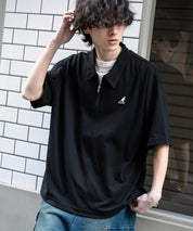 新色追加 KANGOL カンゴール 別注コラボ 接触冷感鹿の子ハーフジップ半袖ロゴ刺繍ポロシャツ 15474