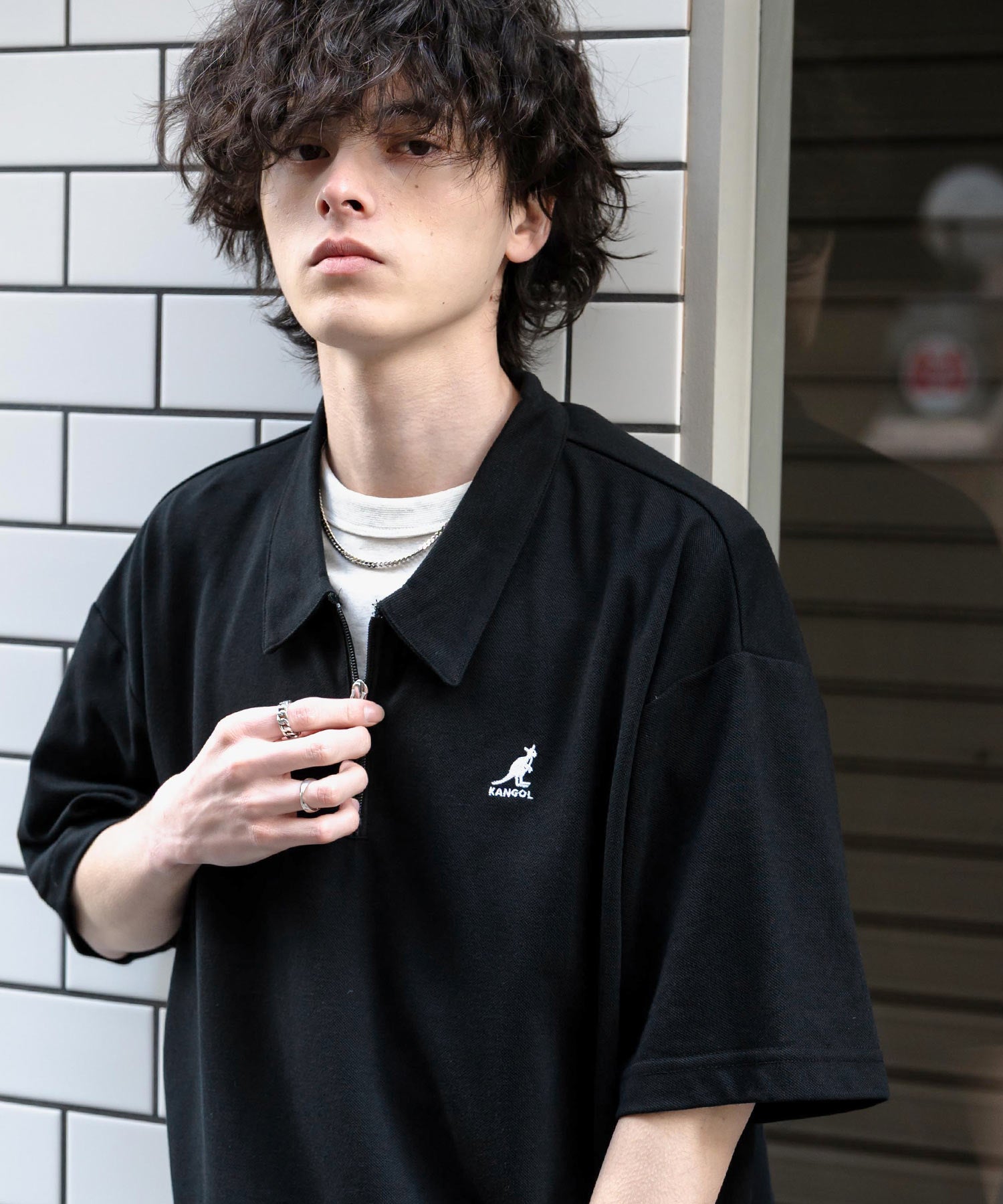新色追加 KANGOL カンゴール 別注コラボ 接触冷感鹿の子ハーフジップ半袖ロゴ刺繍ポロシャツ 15474