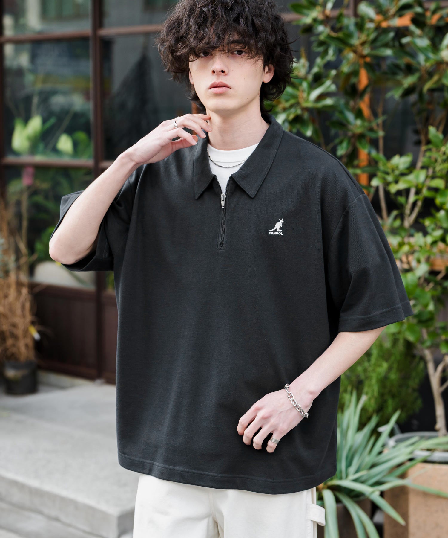 新色追加 KANGOL カンゴール 別注コラボ 接触冷感鹿の子ハーフジップ半袖ロゴ刺繍ポロシャツ 15474