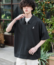 新色追加 KANGOL カンゴール 別注コラボ 接触冷感鹿の子ハーフジップ半袖ロゴ刺繍ポロシャツ 15474