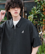 新色追加 KANGOL カンゴール 別注コラボ 接触冷感鹿の子ハーフジップ半袖ロゴ刺繍ポロシャツ 15474