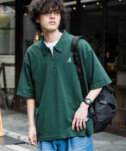 新色追加 KANGOL カンゴール 別注コラボ 接触冷感鹿の子ハーフジップ半袖ロゴ刺繍ポロシャツ 15474