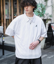 新色追加 KANGOL カンゴール 別注コラボ 接触冷感鹿の子ハーフジップ半袖ロゴ刺繍ポロシャツ 15474