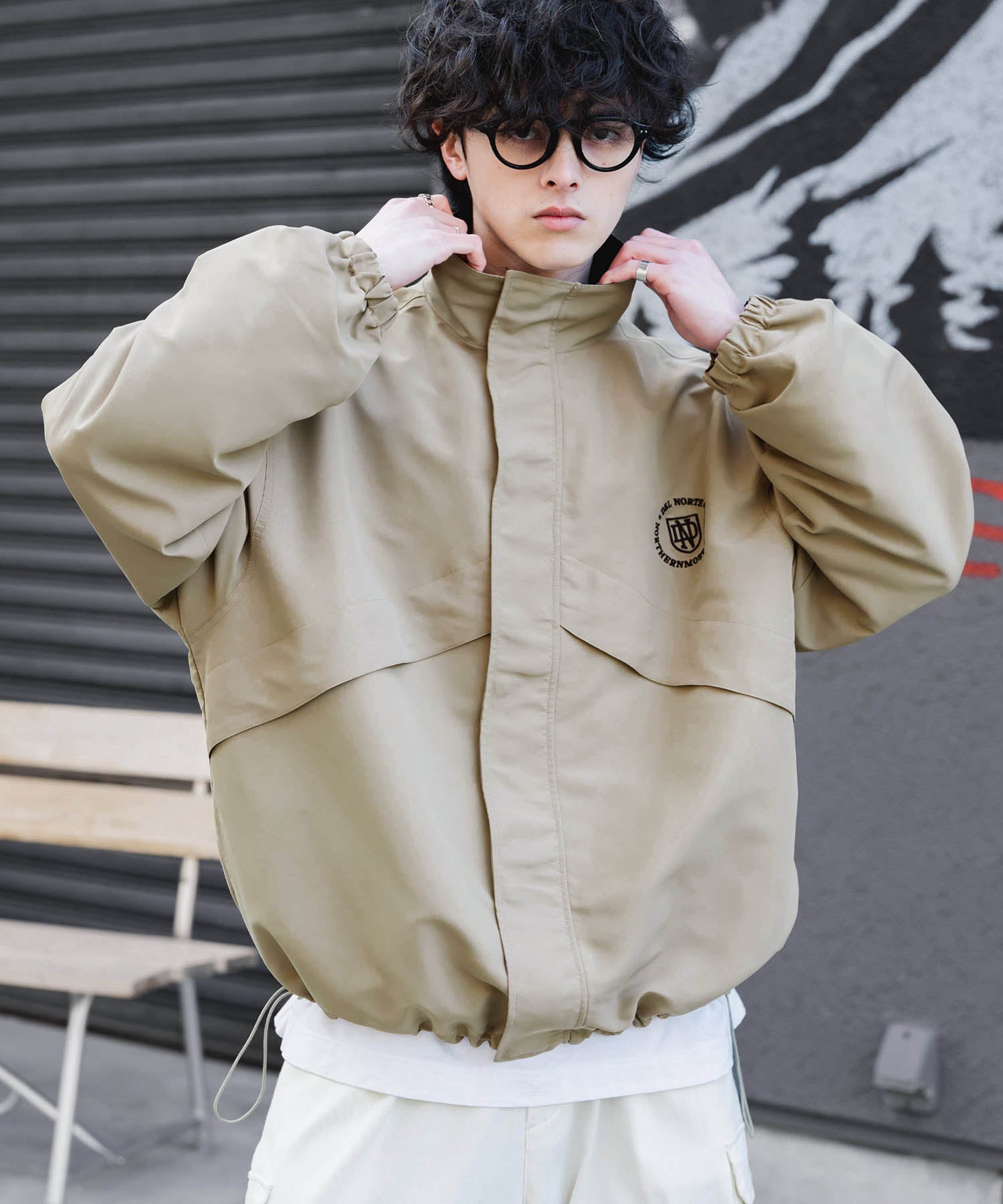 新色追加 2WAYリバーシブル 両A面オーバーサイズワンポイントロゴ刺繍スタンドネックライトブルゾン 15477