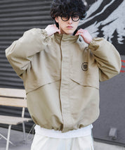 新色追加 2WAYリバーシブル 両A面オーバーサイズワンポイントロゴ刺繍スタンドネックライトブルゾン 15477