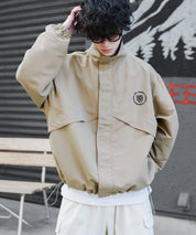 新色追加 2WAYリバーシブル 両A面オーバーサイズワンポイントロゴ刺繍スタンドネックライトブルゾン 15477