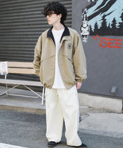 新色追加 2WAYリバーシブル 両A面オーバーサイズワンポイントロゴ刺繍スタンドネックライトブルゾン 15477