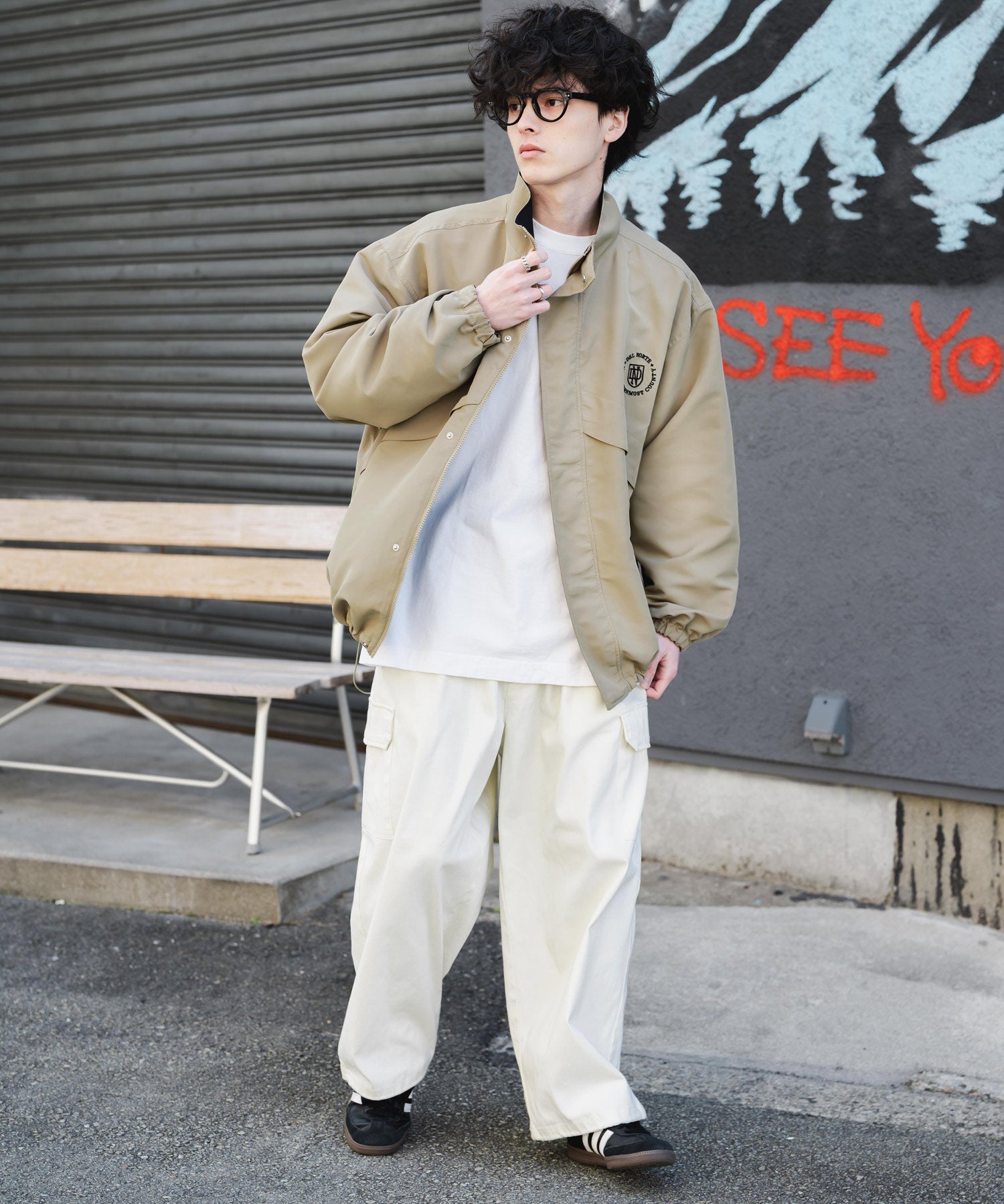 新色追加 2WAYリバーシブル 両A面オーバーサイズワンポイントロゴ刺繍スタンドネックライトブルゾン 15477