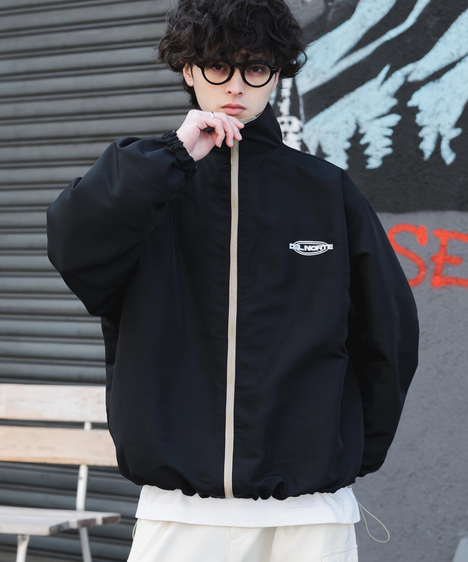 新色追加 2WAYリバーシブル 両A面オーバーサイズワンポイントロゴ刺繍スタンドネックライトブルゾン 15477