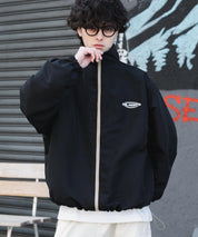 新色追加 2WAYリバーシブル 両A面オーバーサイズワンポイントロゴ刺繍スタンドネックライトブルゾン 15477
