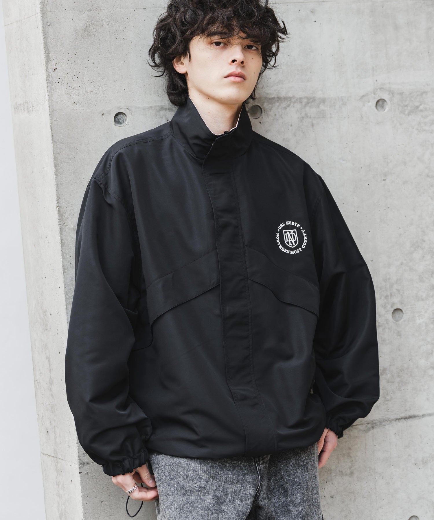 2WAYリバーシブル 両A面オーバーサイズワンポイントロゴ刺繍スタンドネックショートブルゾン 15477