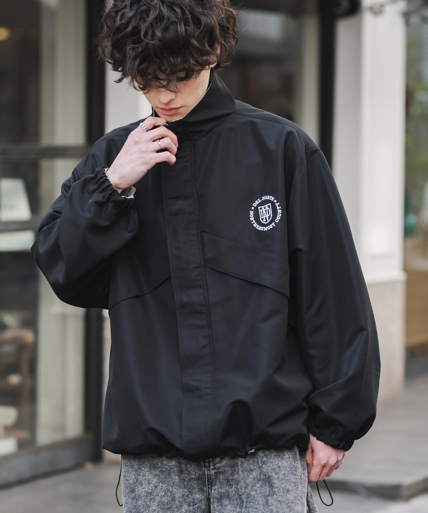 2WAYリバーシブル 両A面オーバーサイズワンポイントロゴ刺繍スタンドネックショートブルゾン 15477