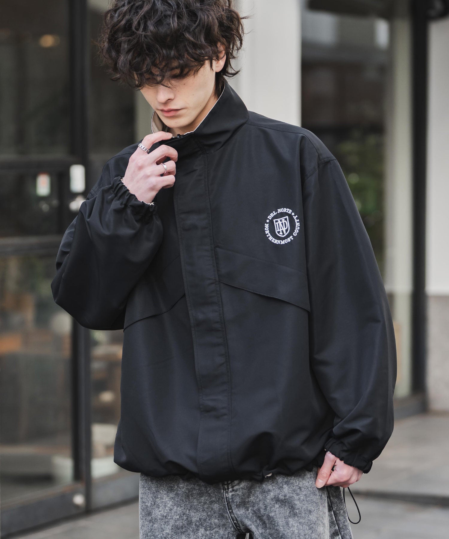 2WAYリバーシブル 両A面オーバーサイズワンポイントロゴ刺繍スタンドネックショートブルゾン 15477