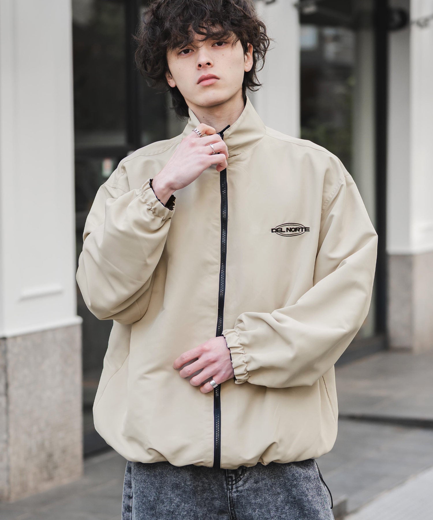 2WAYリバーシブル 両A面オーバーサイズワンポイントロゴ刺繍スタンドネックショートブルゾン 15477