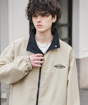 2WAYリバーシブル 両A面オーバーサイズワンポイントロゴ刺繍スタンドネックショートブルゾン 15477