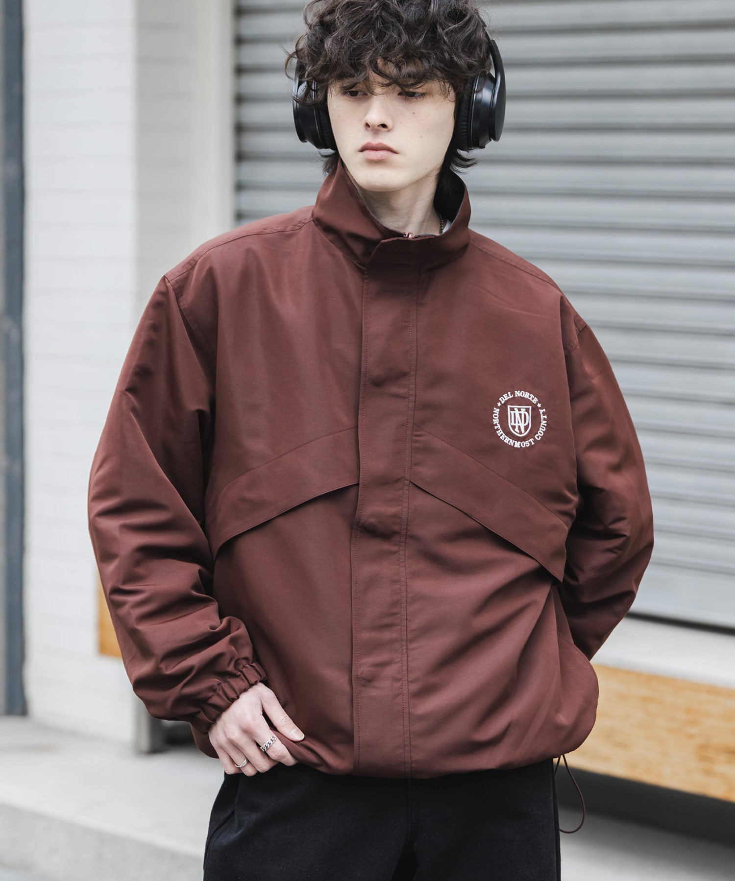 2WAYリバーシブル 両A面オーバーサイズワンポイントロゴ刺繍スタンドネックショートブルゾン 15477